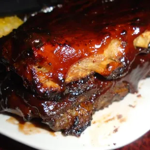 Full rack of ribs dinner, close-up.