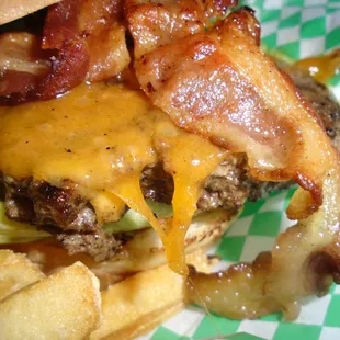 Bacon cheeseburger, close-up.
