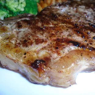 12 oz New York Strip dinner, close-up.