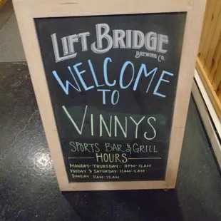 Placard sign inside the front atrium.