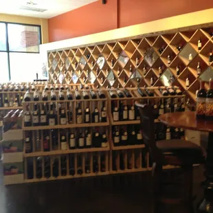 rows of wine bottles