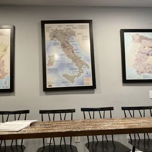 Wine regions in the tasting room.