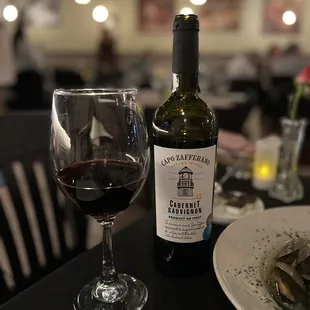 a bottle of wine and a glass of wine