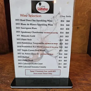 Wine menu