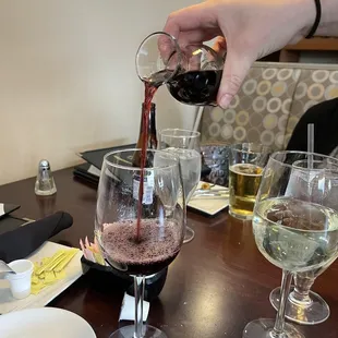 a person pouring a glass of wine