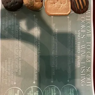 Placemat with cookie and wine pairing notes