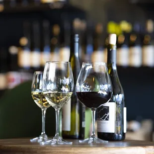 two glasses of wine on a table