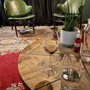 a table with wine glasses on it