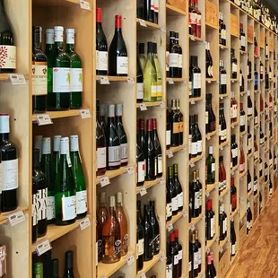 a wall of wine bottles