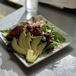 Chicken cranberry salad with goat cheese + Avocado - my go to yummy &amp; healthy airport lunch .
