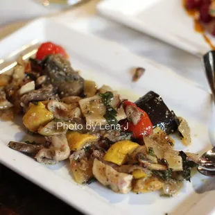 Pisto-Ratatouille Salad ($9) - roasted vegetables, basil, oregano, olive oil
