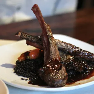 Australian Lamb Chops ($42) - black lentils du Puy, roasted carrots, balsamic demi-glaze