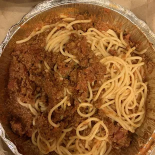 Spaghetti hardly had any flavor.  What? There is more meat than noodles. Something definitely was missing. No real zest