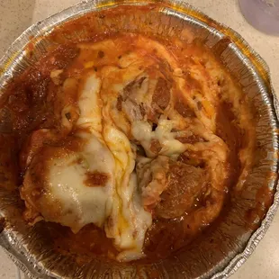Wasn&apos;t a fan. Side of warm Meatballs with Cheese. Sauce was good on this pan at least. Lots of cheese definitely.