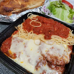 Eggplant Parmigiana (comes w/ a Salad &amp; Bread) $11.99