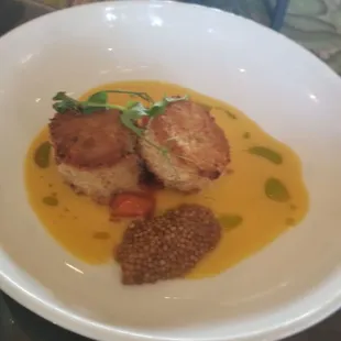 Crab cakes.... real crab in coconut milk and mustard seeds.