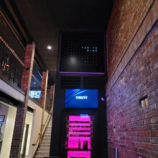 the entrance to a restaurant