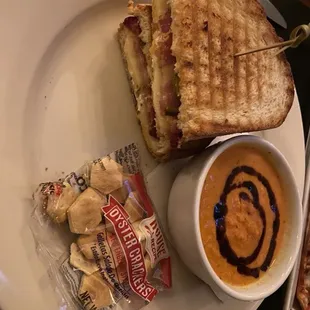 Jalapeño Popper Grilled Cheese Sandwich. Tomato soup on the side.