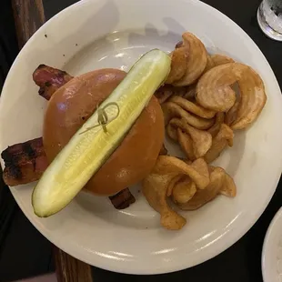Burger with sidewinder fries