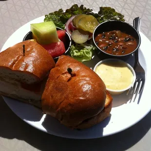 Chicken sandwhich with honey mustard on the side