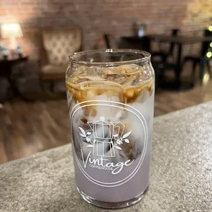 a glass of iced coffee