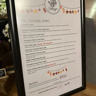 Fall '24 seasonal drink menu