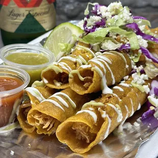 Our Kitchen is now open and we are serving food. Theses chicken Taquitos/Flautas are the best. Come and try them for yourself. Yum!