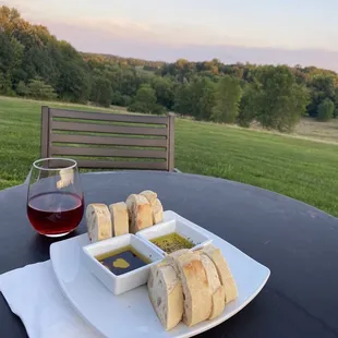 Gussied up wine with bread dipping plate
