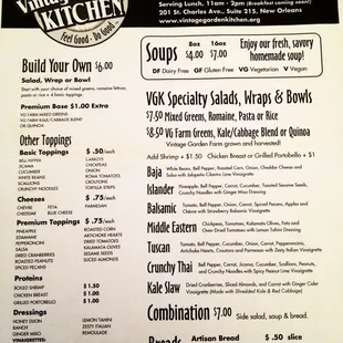 Vintage Garden Kitchen menu