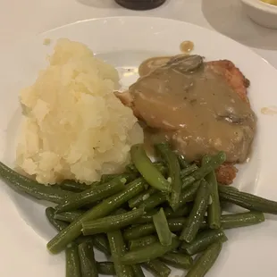 Chicken Marsala...Vegs were ok. Chicken had decent flavor, was as tough as leather. Could only eat half... wouldn't cut with my knife