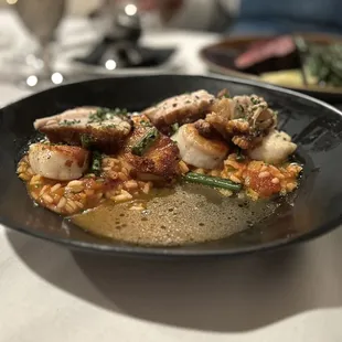 Scallops and pork belly