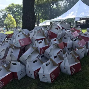 Lots of Yelp boxes jam packed with everything you'll need for the festival like snacks, water and sunscreen!