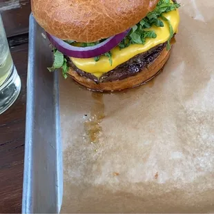 Long Island cheeseburger and tots