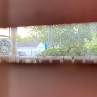 a view of a building through a window