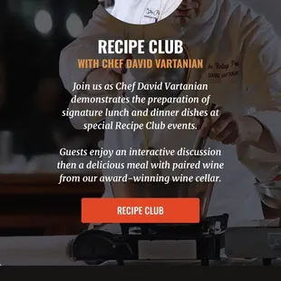 recipe club flyer with chef david vartanian