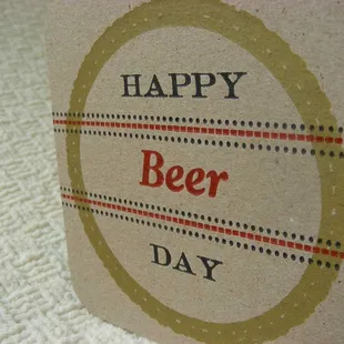 Letterpress recycled Happy Beer Day by Vintage Script Press