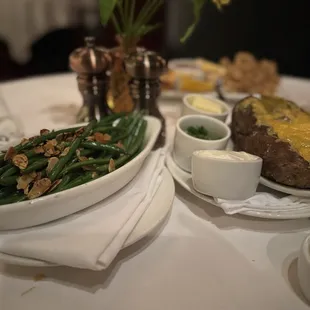 Green beans  and giant baked potatoe