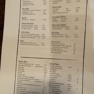 the menu for the restaurant