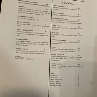 the menu of the restaurant