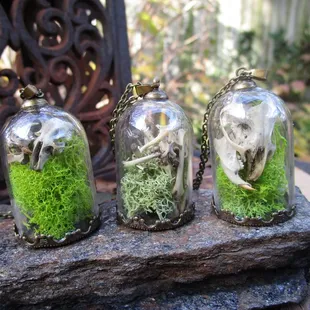 "Owls Ate it First" pendants made with rodent bones recovered from owl pellets