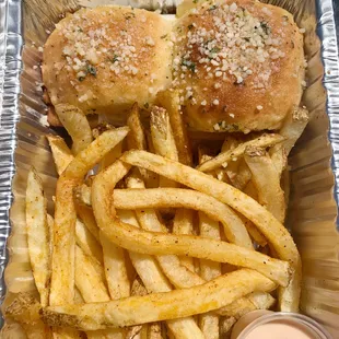 a sandwich and fries