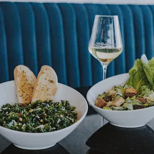 Choose between a Kale salad served with Rustic Bread Slices or the classic Caesar