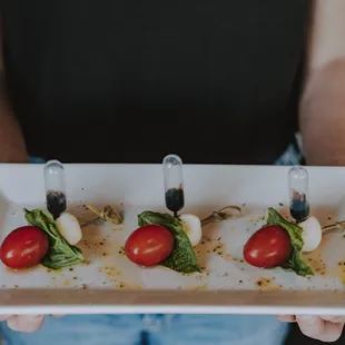 Our refreshing Caprese Salad Skewers with Pipettes of Balsamic Glaze