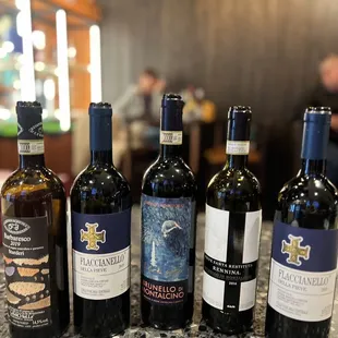 a variety of wine bottles