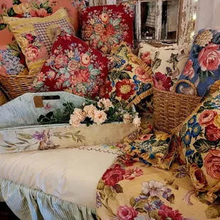 Vintage barkcloth linens and pillows