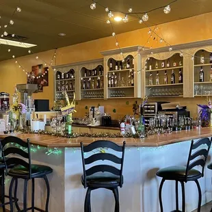 a bar with stools