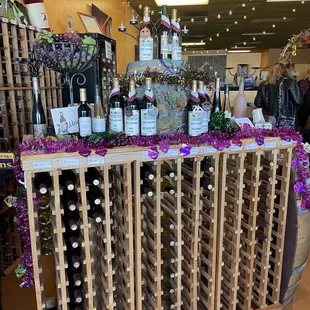 a display of wine bottles