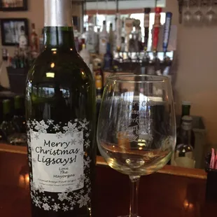 I bought a bottle of wine $18. Had them make a label &amp; had it sealed, $9. Gave it to a our friends- priceless.