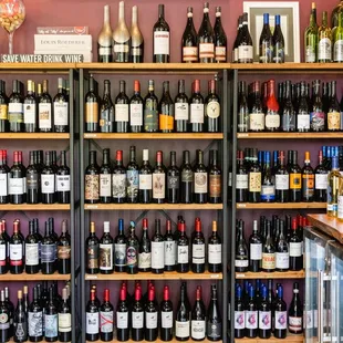 shelves of wine