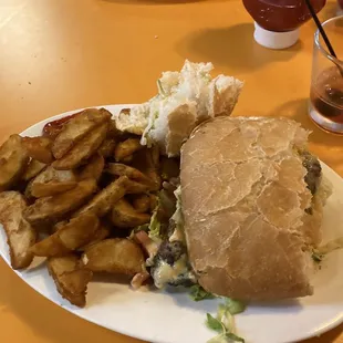Jerk chicken sandwich upgrade to potato wedges.  Way too much bread.  Wedges were awesome